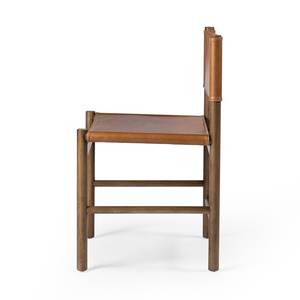 Silla de comedor de madera maciza de fresno con diseño antiguo Respaldo de cuero natural estilo Wabi-Sabi - Product Image 4