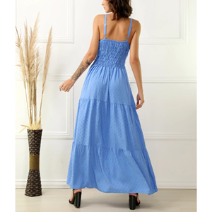 Femmes décontracté solide moulante robe mi-longue Floral Empire taille tissé respirant antistatique ceinture doux froncé pour le printemps été - Product Image 6