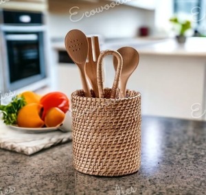 Elegante soporte para utensilios de ratán Natural, cuchara, organizador de cubiertos para mesa de comedor, soporte para utensilios de cocina artesanales para encimera - Product Image 2