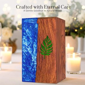 Urnas decorativas de diseño de resina de hoja verde para cenizas humanas Urnas de cremación Urnas de madera para cenizas humanas - Product Image 4