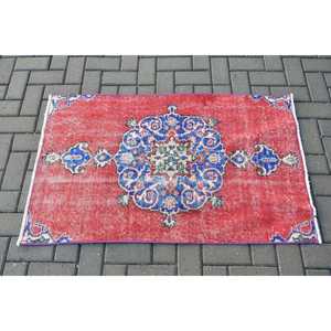 พรมตุรกี, พรมวินเทจขนาด 2.5x4.1 ฟุต, พรมขนสัตว์สีแดงไล่เฉด - Product Image 3