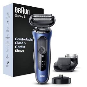 Rasoir électrique sans fil rechargeable bleu pour homme avec tête flexible et accessoire tondeuse à barbe étanche IPX7, base de charge - Product Image 2