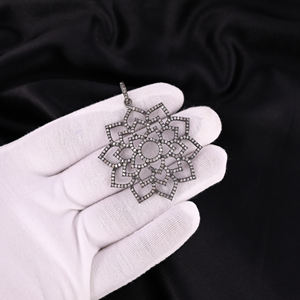 Colgante de Flor para Mujer, Plata de Ley 925, Bañado en Rodio Negro, con Diamante Natural de Corte Único, Estilo Vintage, 40MM, 6.860 Gms - Product Image 2