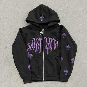 OEM personalizado LOGO DTG estampado patrón Sudadera con capucha corte crudo dobladillo Sudadera con capucha calle Vintage desgastado recortada Sudadera con capucha para hombre - Product Image 1