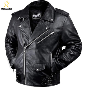 Chaqueta de Motociclista de Cuero Brando para Hombre, Chaqueta de Cuero Negro Genuino con Protección CE Extraíble para Motociclismo. - Product Image 1