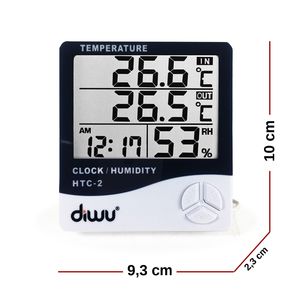 Thermomètre hygromètre d'intérieur Diwu-2 avec horloge, calendrier et sonde en plastique - Product Image 4