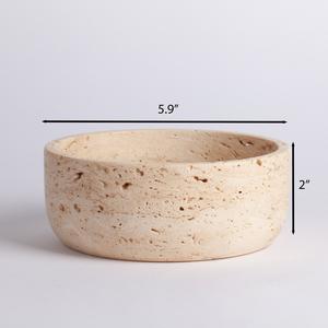 Cuenco decorativo de piedra travertino de lujo con textura porosa natural, estilo minimalista moderno y calidad artesanal duradera. - Product Image 3