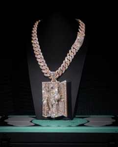 Pendentif en argent 925 personnalisable avec diamant moissanite et chaîne cubaine, bijoux glacés, style hip-hop, design de dessin animé - Product Image 3