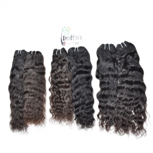 Extensions de cheveux vierges indiennes naturelles de temple, couleur noire, alignées sur la cuticule, donneur unique, prix de gros, remy, ondulées - Product Image 1