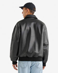 Vestes universitaires en cuir de vachette noir intégral à fermeture éclair, vestes de baseball avec patchs en gros, unisexe - Product Image 6