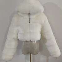 Abrigo corto de invierno para mujer, de lujo y calidad, con capucha, de piel sintética de lana teñida y algodón, con cremallera, corto, esponjoso, sin relleno, con piezas desmontables