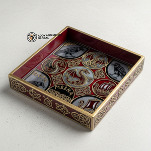 ถาดเสิร์ฟไม้ทรงสี่เหลี่ยมลายคลื่นทะเลและโลมา งานแฮนด์เมดจากอินเดีย ของตกแต่งหรูหรา ย่อยสลายได้ เป็นมิตรกับสิ่งแวดล้อม ใช้แล้วทิ้ง - Product Image 3