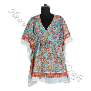 Nouvelle arrivée 2024 indien main bloc imprimé caftan Robe KFCS045 Robe d'été Kimono vacances coupe ample Robe vêtements pour femmes - Product Image 2