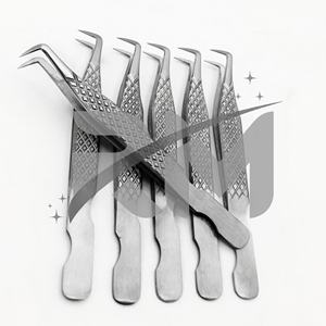 Pince à épiler pour extensions de cils RMI Silver Matt, en acier inoxydable, avec poignée en diamant et design de coupe / Ensemble de pinces à épiler - Product Image 4