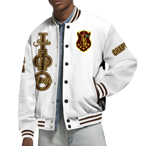 Iota phi 1963ทีต้าแจ็กเก็ตเลตเทอร์แมนสีน้ำตาลทองคลาสสิกเสื้อทีมตัวแทนชาวกรีกชุดแต่งกายแบบดั้งเดิม - Product Image 4