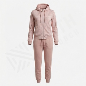 Survêtements en molleton de coton pur pour femmes élégants Logo personnalisable Étiquette de haute qualité Ensembles pour femmes Premium Doux et chaud Vêtements de sport de gym - Product Image 1