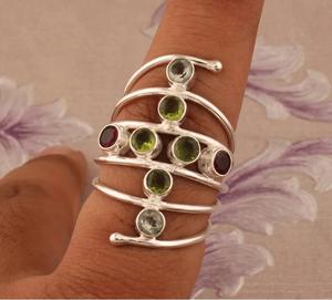 Anillo de piedras preciosas múltiples, anillo de diseñador hecho a mano de Plata de Ley 925, regalo de joyería de compromiso único para mujer - Product Image 2