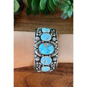 Tsosie White Golden Hill's Fashion <b>Cuff</b> <b>Bracelet</b> with Turquoise & Sterling <b>Silver</b> - Product Image 5