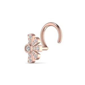 14KT véritable or nez broche 0.06CT diamant exquis demi cristal fleur forme Unique nouvelle mode Fine corps Piercing pour cadeau - Product Image 3
