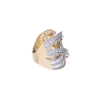 Damenring aus 14K Gold mit Rhodium-Beschichtung, Glamouröses Kreuzdesign, Breiter Crossover-Ring mit Natürlichem Brillantschliff-Diamanten, Jubiläumsring