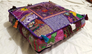 Coussin décoratif d'extérieur en patchwork fait main indien, coussin carré, 100% coton, brodé, zafu, pouf de méditation, lit pour chien - Product Image 4