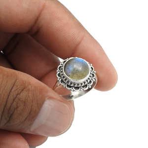Precio al por mayor de alta calidad, Plata de Ley 925, piedra preciosa labradorita Natural, anillo de forma redonda, joyería hecha a mano, fabricación a granel - Product Image 5