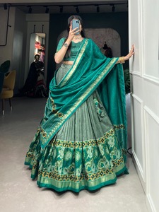 Top Quality Tussar Silk Indian Traditional <b>lehenga</b> choli Printed With Foil Work At <b>Cheap</b> Rate For Sale - Product Image 5