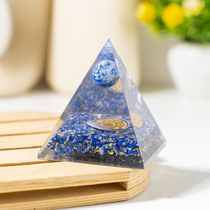 Pyramide d'orgone semi-précieuse en lapis-lazuli avec globe pour la méditation et la décoration – Meilleure vente - Product Image 4