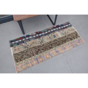 Alfombra Turca Vintage, Alfombra Pequeña de 2.1x4.4 pies, Alfombra de Lana Abstracta Azul y Roja - Product Image 2