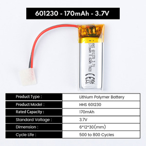Batería de Litio Ion de Primera Calidad en Formato Pouch 601230 <span class=keywords><strong>170mah</strong></span>-200mah, Batería Lipo en Formato Pouch, Celda de Grado A, Batería de Polímero de 3.7v - Product Image 2