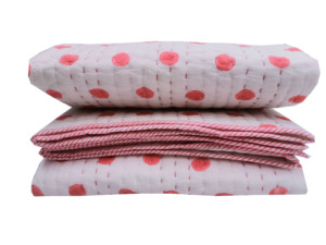 Top Handmade Cotton Bedspread <b>Set</b> Polka Dot Print Kantha Quilt Light Weighted Queen Size Throw <b>Bedding</b> - Product Image 4