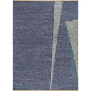 พรมปูพื้นสีน้ำเงินลายทอแบนจากปอกระเจาและป่าน รุ่น Pdjt-666 สำหรับใช้ในบ้าน ลวดลายแบบนามธรรม - Product Image 1