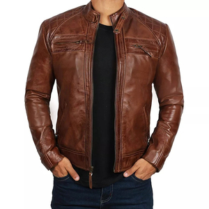 Dernière conception confortable de haute qualité en peau de mouton col rabattu hommes mode veste en cuir avec manches complètes - Product Image 2