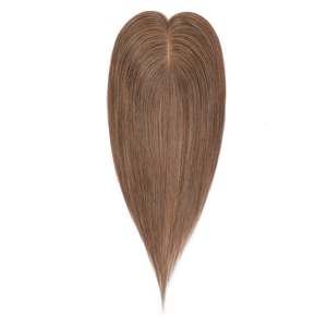 ท็อปเปอร์ผมแท้ Remy ขนาด 6x6 นิ้ว ฐานลูกไม้เย็บมือ สีน้ำตาลกลาง # 6 - Product Image 1