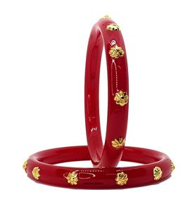 Handcrafted <b>Red</b> Resin <b>Bracelet</b> with Brass Inlay Luxury Designer Bangle for Womens Fashion Jewelry Lightweight Under 10mm - Product Image 1