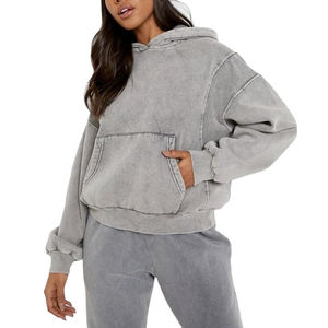 Sweat à capuche décontracté pour femme, coupe ample, imprimé délavé à l'acide, grande taille, respirant, coupe-vent, logo frontal, 100 % coton pour l'automne - Product Image 5