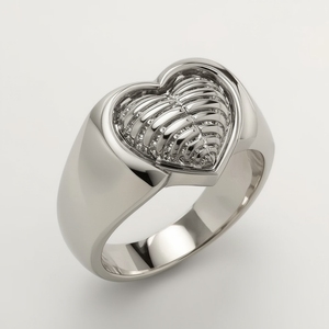 Bague de mariage pour homme en or massif 18 carats plaqué rhodium, motif cœur en os de poisson |   Bijoux fins de fabricants thaïlandais, luxe durable - Product Image 1