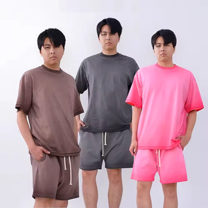 Diseño de logotipo personalizado Traje de verano de dos piezas para hombre Pantalones cortos de lavado ácido de 2 piezas y Conjunto de camiseta para hombres Ropa conjunto corto - Product Image 1