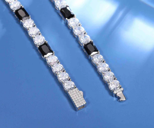 Bracelet Tennis en Argent Sterling 925 avec Moissanite Blanche et Noir, Bracelet de Luxe avec Diamant - Product Image 2