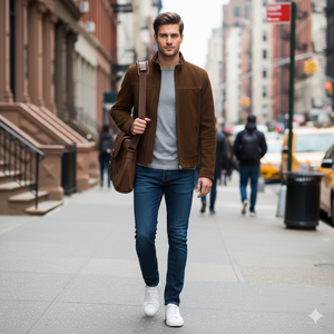 Veste de moto en cuir suédé marron faite à la main de haute qualité pour hommes col montant hiver avant Logo respirant commande sur mesure - Product Image 4