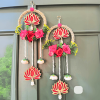 Tentures murales indiennes faites à la main fleur de Lotus rose et rouge Rose Moti Mala travail tentures de créateur pour la maison, mariage, décor Hldi