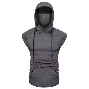 <b>Mens</b> Winter <b>Sleeveless</b> Hooded Hoodies 100% Cotton Terry Fabric Gym Workout Tank Tops with Pocket Design Eco-Friendly - Product Image 4