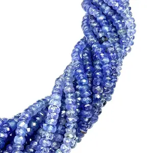 Blue Tanzanite Faceted Rondelle Beads, Smooth Tanzanite Beads, Tanzanite Gemstone Wholesale Beads Supplier