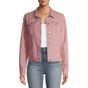 Veste en jean pour femme Veste en jean à manches longues Vêtements pour femmes Couleur rose Quantité Manteau personnalisé Coton Poches OEM - Product Image 6