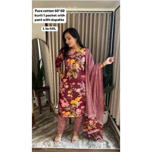 Costumes traditionnels en coton pour femmes indiennes et pakistanaises avec poche, costumes indiens et pakistanais prêts à porter, ensemble de costumes indiens et pakistanais - Product Image 1