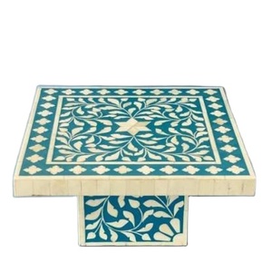 Support de gâteau en résine fait à la main haut de gamme Design floral bleu matériau en bois incrusté d'os pour les fêtes d'anniversaire de mariage d'anniversaire - Product Image 2