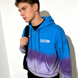 <b>Men's</b> Trendy Solid Custom Colors Custom Print Distressed Ripped Rhinestone 100% Cotton Eco-Friendly Winter Regular Fit <b>Hoodies</b> - Product Image 4