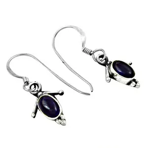 Vintage 925 Silver Plated Geometric Drop Earrings with Lapis Lazuli Stone <b>for</b> Women Elegant Wedding Jewelry Piece - Product Image 3
