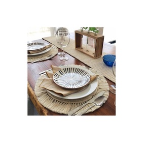 American Style Round Shape Handmade Macrame Placemats in Gray Color <b>Table</b> <b>Coaster</b> for Dinner Home Decor Accessories - Product Image 4