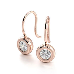 Boucles d'oreilles crochet diamant rond en or massif 14 carats Boucles d'oreilles en or avec pierres précieuses - Product Image 5